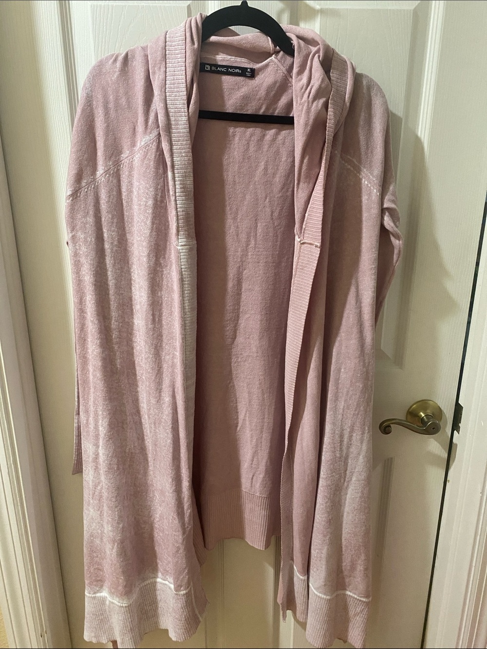 blanc noir soft dusty rose hooded open-front cardigan